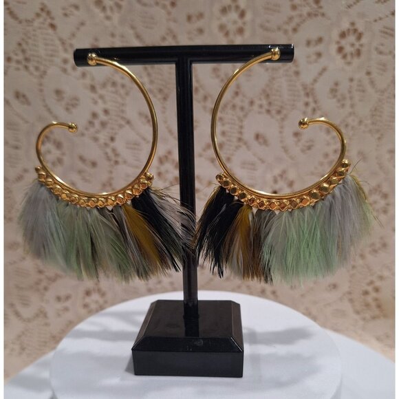 EUC Gas Bijoux “Buzios” 24K Gold-Plated Feathers Statement Earrings — Handcrafte - Picture 1 of 8